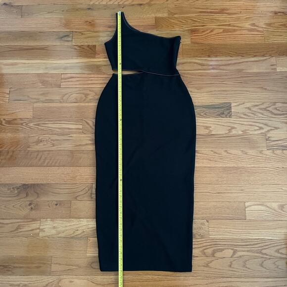 Vtg Y2K Cache One Shoulder Cut Out Maxi Dress 12 Black Split Formal Evening Gown - Picture 9 of 10